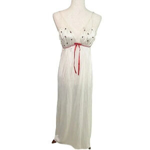 Vtg Long Nightgown Nylon Lingerie Feminine Sissy Lolita Flower Embroidered Small